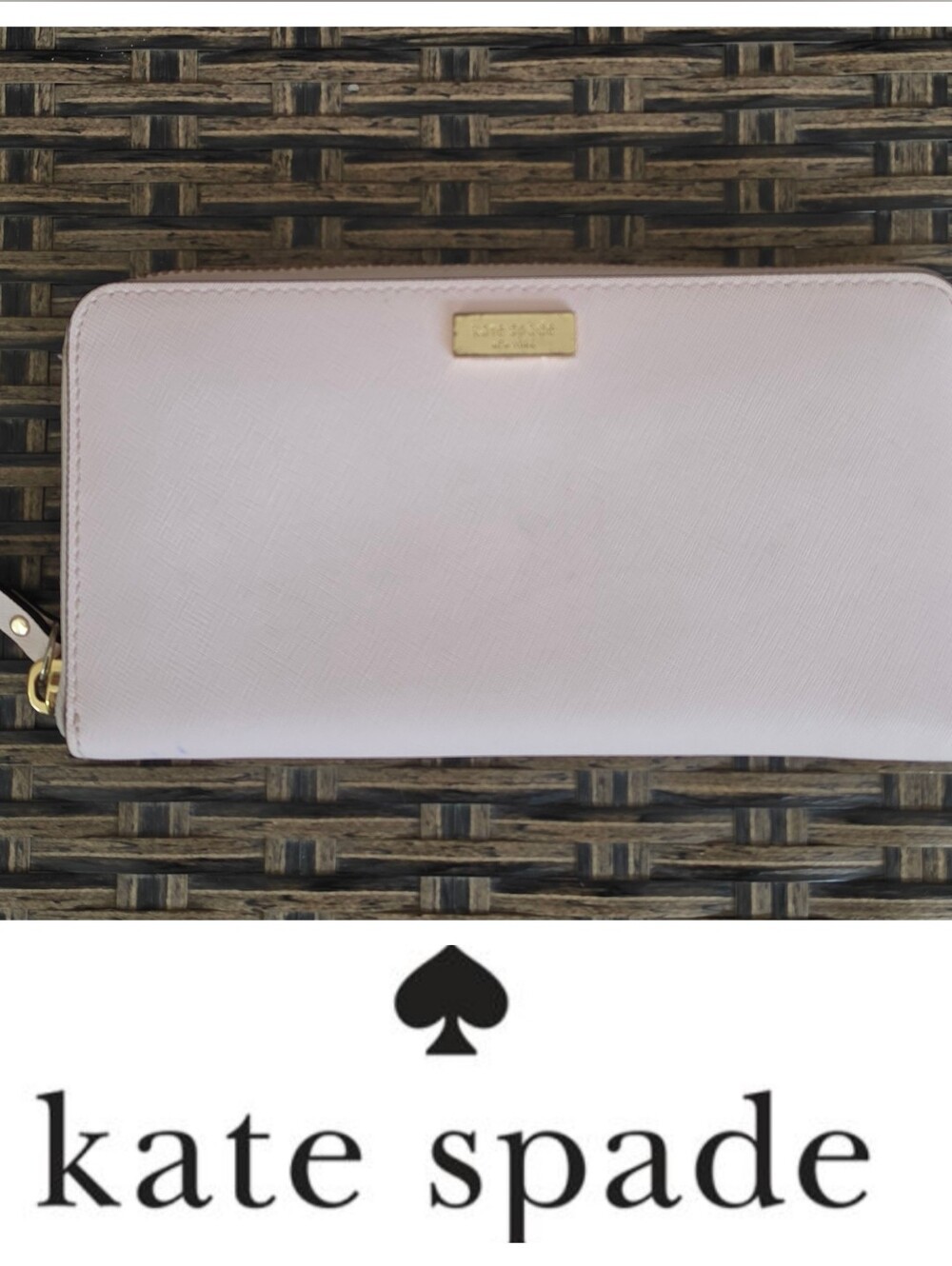 kate spade Pale Pink Zip-Around Leather Wallet with Gold Hardware